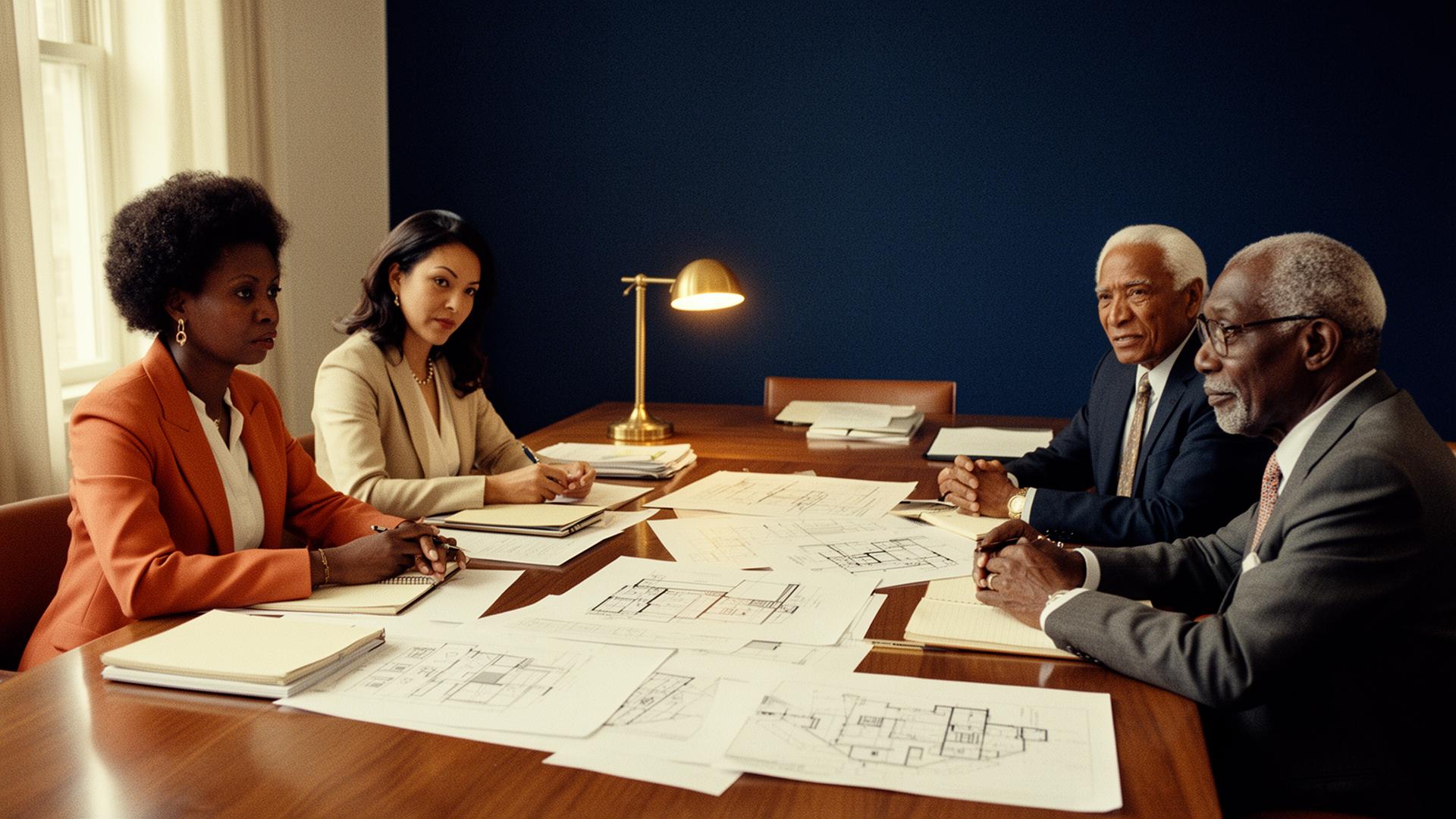 Senior executives collaborating around a boardroom strategy table